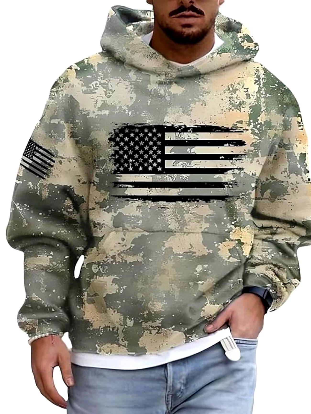 Men's American Flag Camo Hooded Sweatshirt - Item#O-3