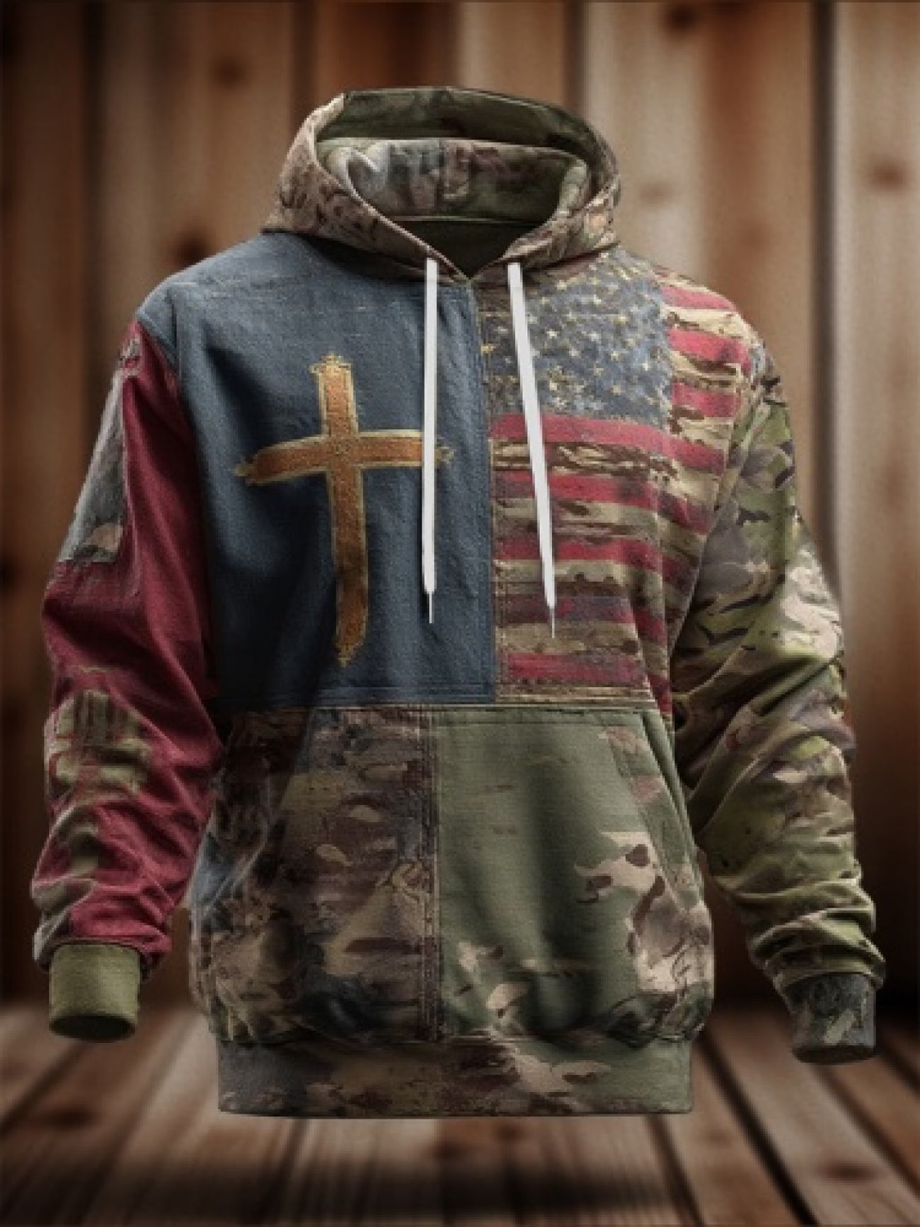 Unisex Hooded Sweatshirt | Camouflage Style, Patriotic Print - Item#O-5